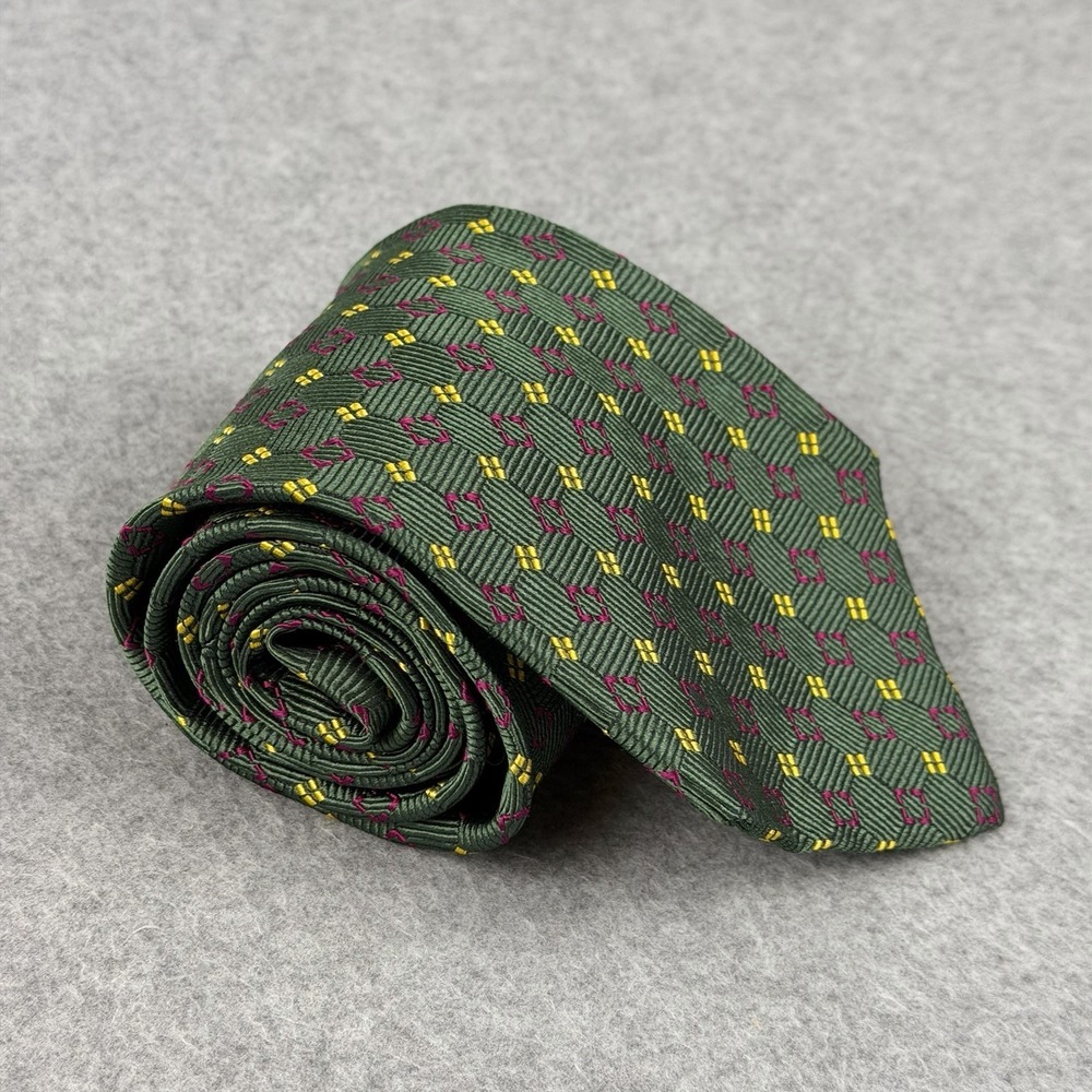 Vintage Garrick Anderson Silk Tie‎ Green Geometric USA Wide 57x4" NOTE
